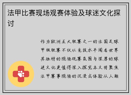法甲比赛现场观赛体验及球迷文化探讨